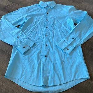 J Ferrer Mens Blue Long Sleeve Slim Fit Dress Shirt | Size S /14-14.5/34-35